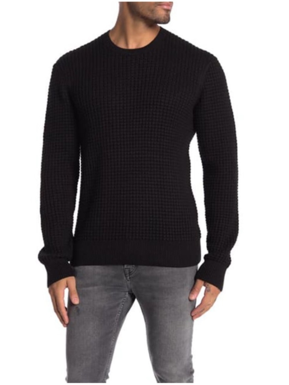 All Saints Men's Argg Waffle Knit Sweater Pullover in Black Size Medium